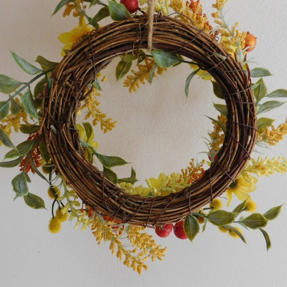 Mini Sunflower Grapevine Wreath, Year Round‎ Cabinet Decor